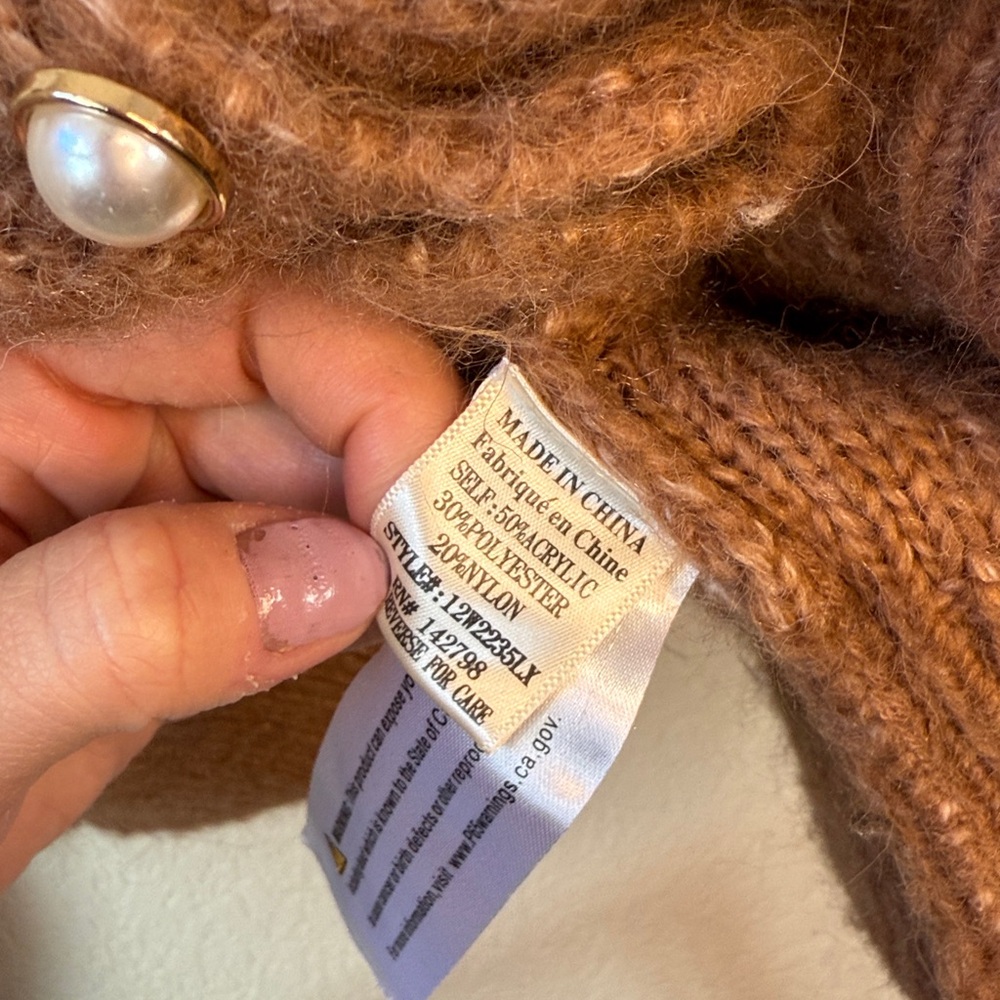 Love Riche Button Down Knit Sweater Embellished Brown size Large - Picture 7 of 11
